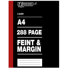 HARD COVER BOOK FEINT & MARGIN A4 288P