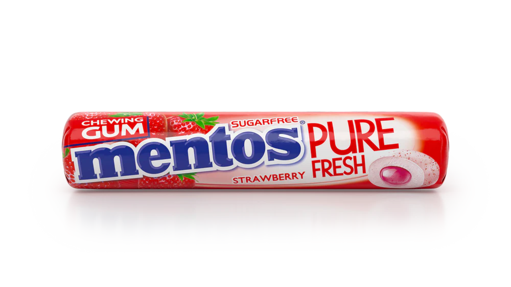 MENTOS SUGARFREE STRAWBERRY GUM ROLL 15G